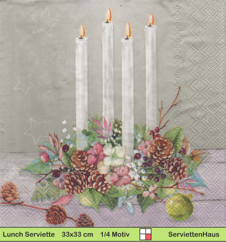 Adventskranz mit Gesteck -  1 Paket mit 20 Servietten